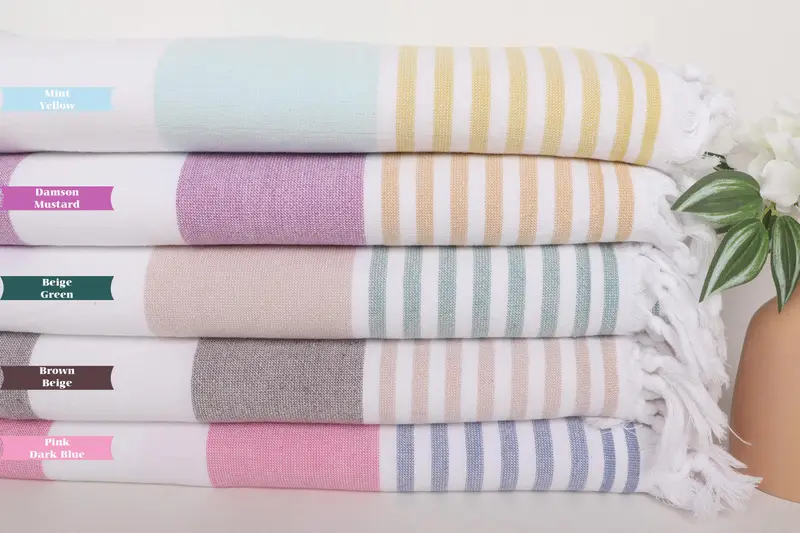 Handwoven Turkish bath towel, Gift For Mom, 68x36 Cotton Striped Terry Towel, Bridal Shower Gift, Wedding Favors, Lightweight Turkish towel - 4
