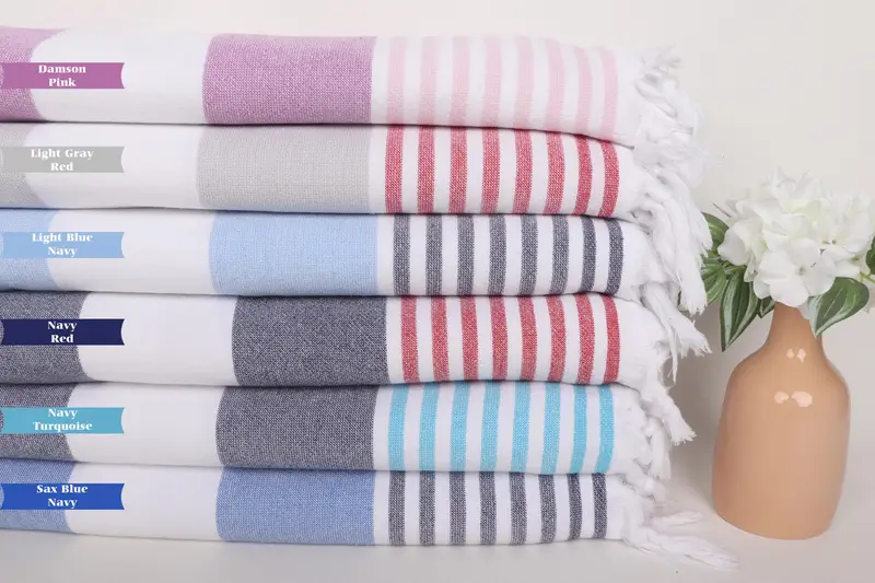 Handwoven Turkish bath towel, Gift For Mom, 68x36 Cotton Striped Terry Towel, Bridal Shower Gift, Wedding Favors, Lightweight Turkish towel - 1