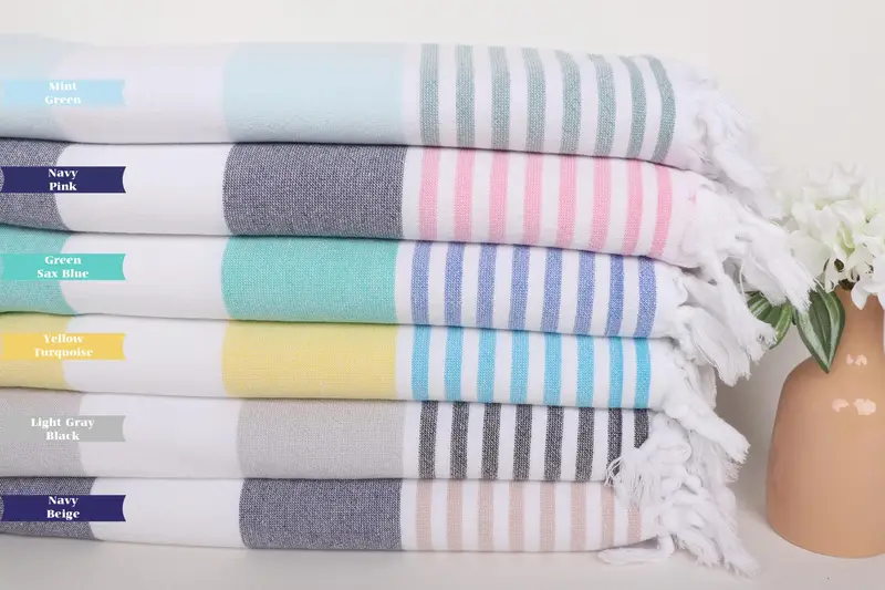 Handwoven Turkish bath towel, Gift For Mom, 68x36 Cotton Striped Terry Towel, Bridal Shower Gift, Wedding Favors, Lightweight Turkish towel - 3