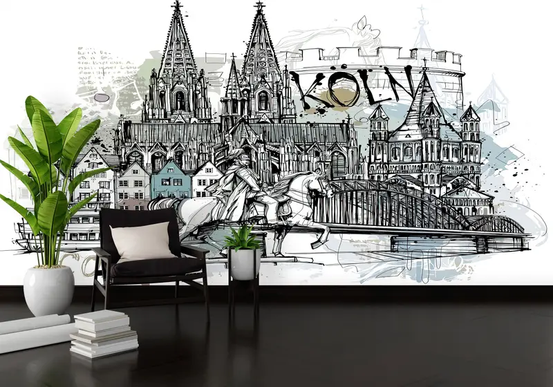 Köln Şehir Manzarası Baskılı Duvar Kağıdı: Zarif Şehir Manzarası Dekoru