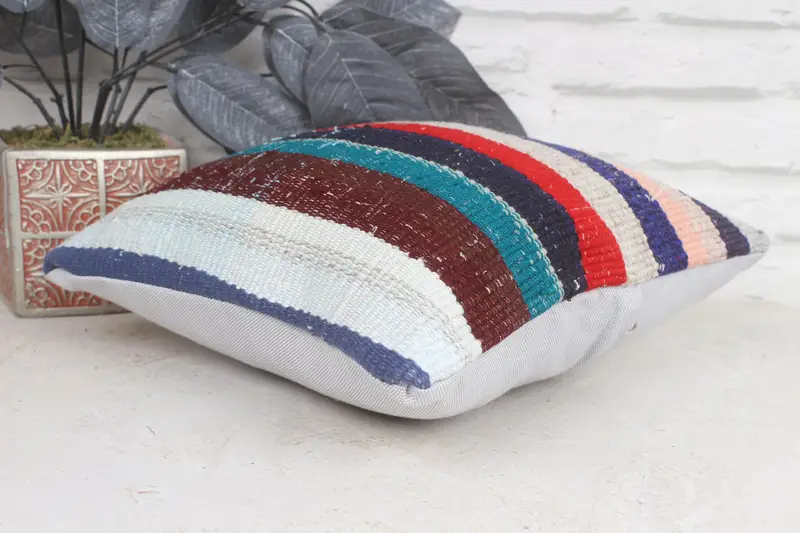 12x12 Blue Cushion Cover, Boho Pillow, Kilim Pillow, Pillow Sham, Ethnical Kilim Rug Pillow, Bright Pillow Cover, Bolster Cushion Cover - 6