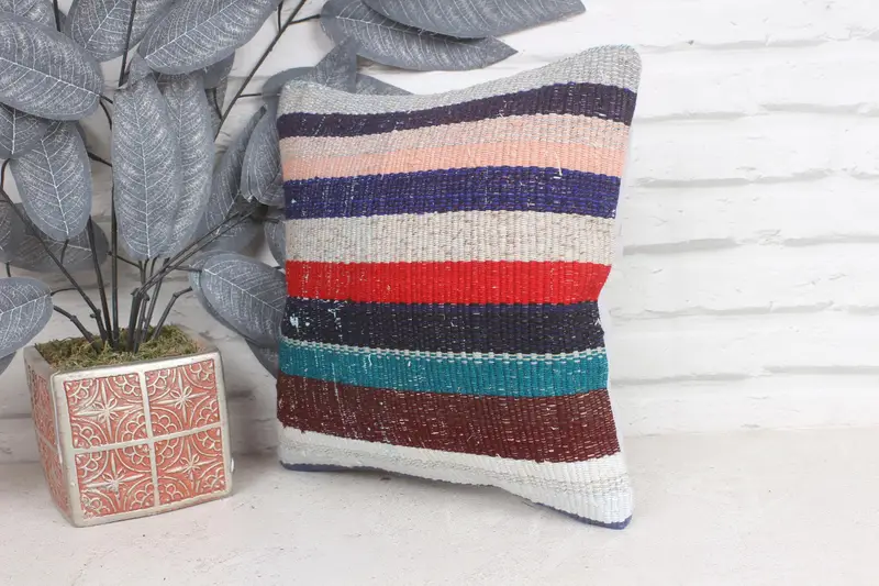 12x12 Blue Cushion Cover, Boho Pillow, Kilim Pillow, Pillow Sham, Ethnical Kilim Rug Pillow, Bright Pillow Cover, Bolster Cushion Cover - 3