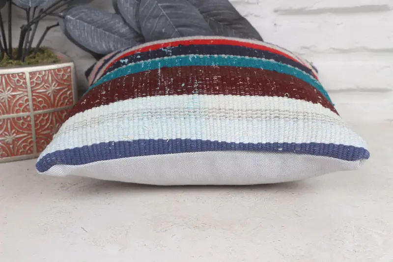 12x12 Blue Cushion Cover, Boho Pillow, Kilim Pillow, Pillow Sham, Ethnical Kilim Rug Pillow, Bright Pillow Cover, Bolster Cushion Cover - 5
