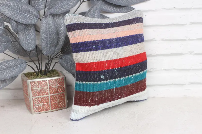 12x12 Blue Cushion Cover, Boho Pillow, Kilim Pillow, Pillow Sham, Ethnical Kilim Rug Pillow, Bright Pillow Cover, Bolster Cushion Cover - 4