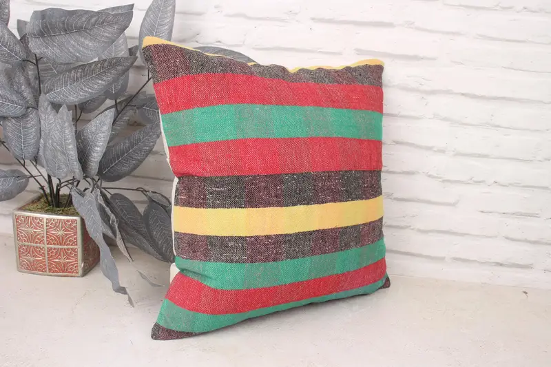 Kilim Pillow Cover, Cushion, Pillow for Sofa, 18x18 Red Cushion, Turkish Kilim Pillow, Sofa Cushion Cover, Accent Pillow, Seat Pillow Cover - 3