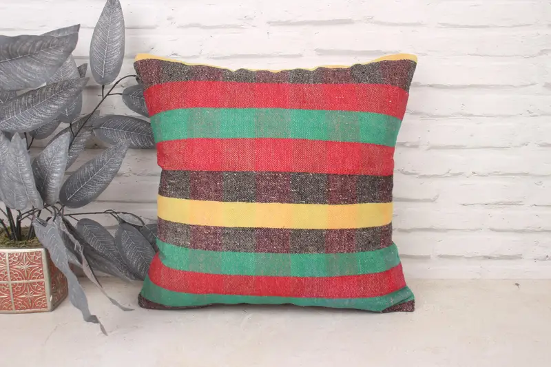 Kilim Pillow Cover, Cushion, Pillow for Sofa, 18x18 Red Cushion, Turkish Kilim Pillow, Sofa Cushion Cover, Accent Pillow, Seat Pillow Cover - 1