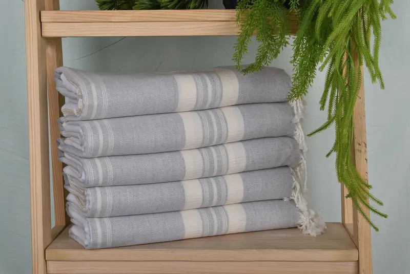 Light Gray Striped Cotton Towel, Organic, 38x60 Inches