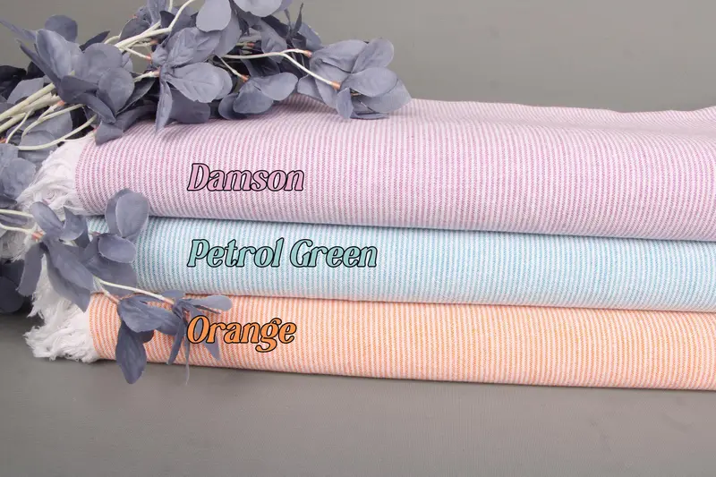 Striped Towel Custom Beach Towel Beige Organic Cotton, 40x71