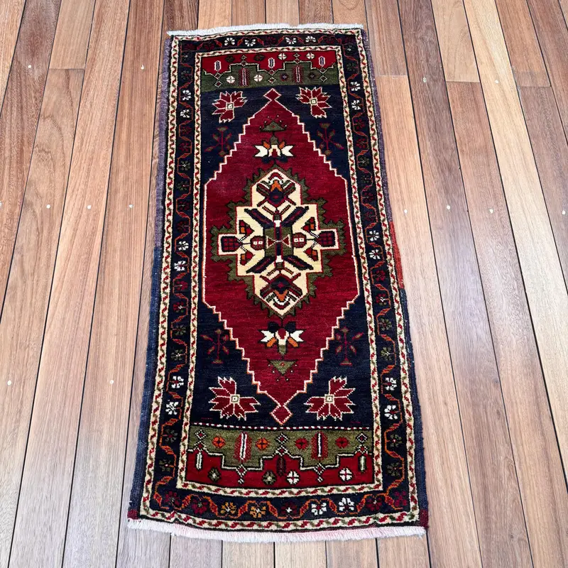 Turkish 1.7x3.9 ft Small Rug, Vintage Rug, Oushak Red Moroccan Rug - 1