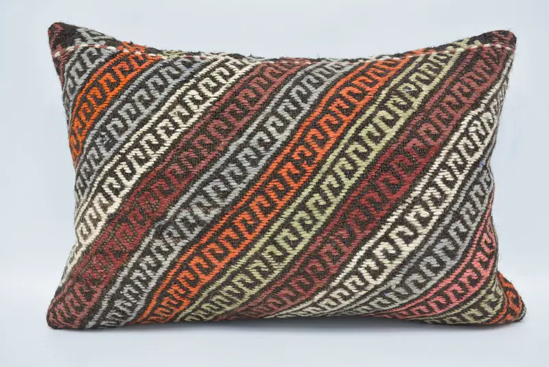 Pillow Case, Kilim Cushion Sham, Pillow for Sofa, Ethnical Kilim Rug Pillow, Crochet Pattern Pillow Cover, 16x24 Red Pillow Sham - 1