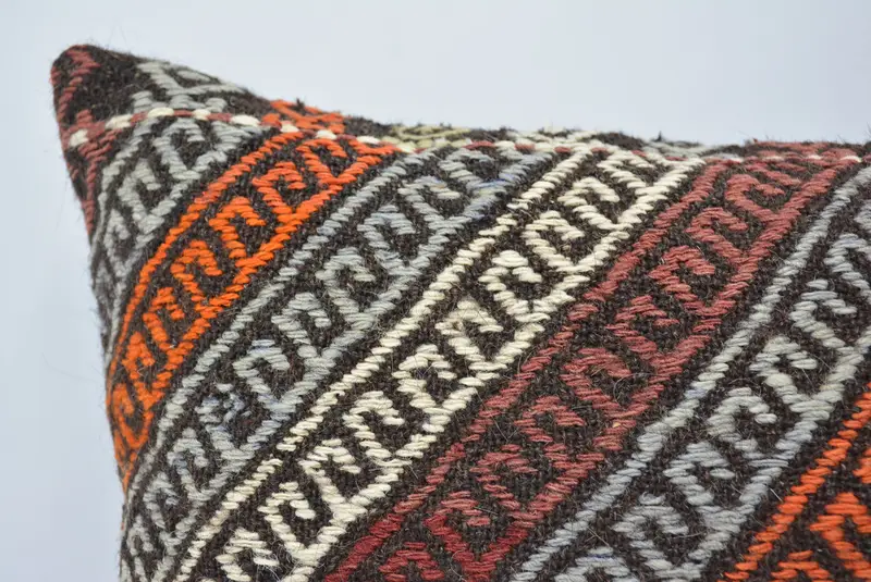 Pillow Case, Kilim Cushion Sham, Pillow for Sofa, Ethnical Kilim Rug Pillow, Crochet Pattern Pillow Cover, 16x24 Red Pillow Sham - 2