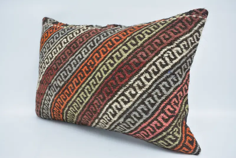 Pillow Case, Kilim Cushion Sham, Pillow for Sofa, Ethnical Kilim Rug Pillow, Crochet Pattern Pillow Cover, 16x24 Red Pillow Sham - 4