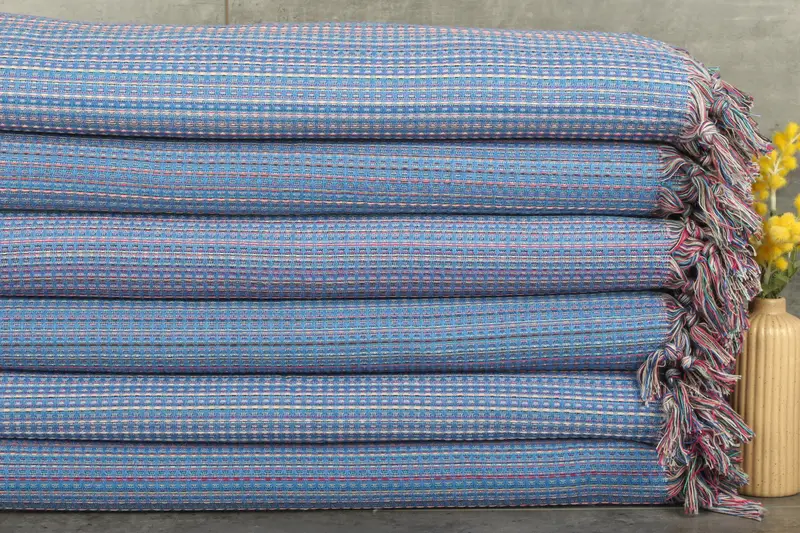 Throw Blanket Couch Parliament Blue Cotton Geometric, 87x91 Inches