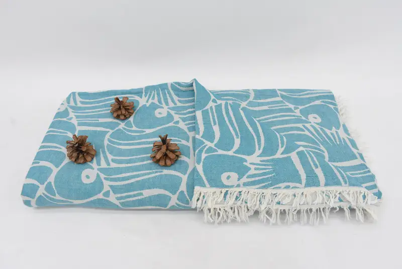 Turkish Blanket, Wedding Hand Made Gift, Tablecloth, Bachelorette Gifts, Wedding For Favor, 88x80 Cotton Fish Design Towel, Custom Shower Curtain - 8