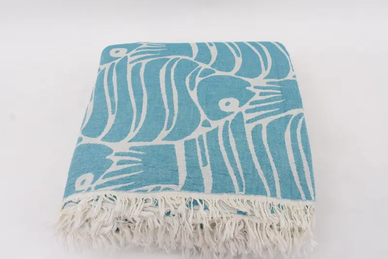 Turkish Blanket, Wedding Hand Made Gift, Tablecloth, Bachelorette Gifts, Wedding For Favor, 88x80 Cotton Fish Design Towel, Custom Shower Curtain - 6