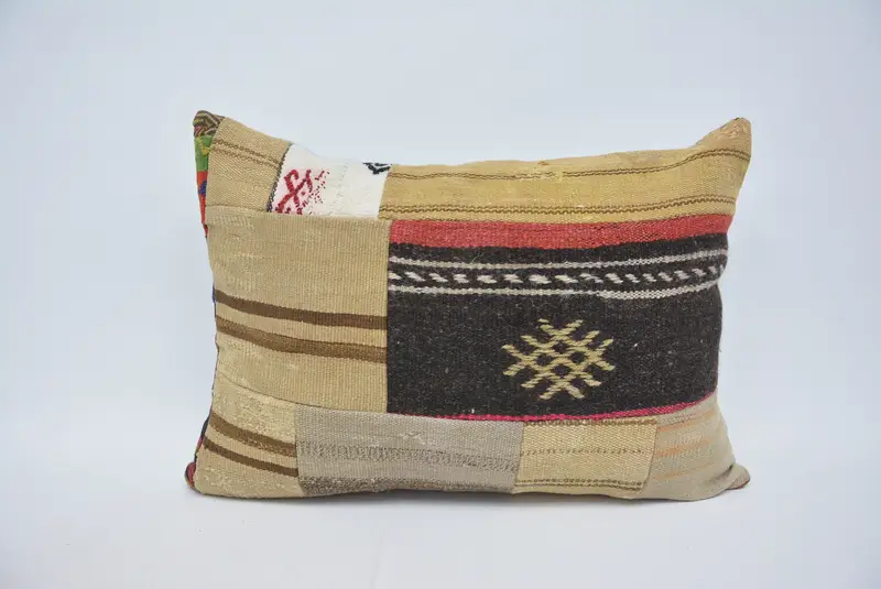 Brown & Beige 20x28 Inches Geometric Throw Pillow, Handmade Cotton Cushion - 1