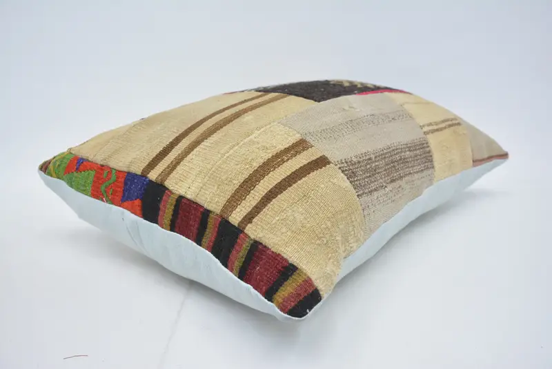 Brown & Beige 20x28 Inches Geometric Throw Pillow, Handmade Cotton Cushion - 6