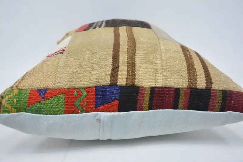 Brown & Beige 20x28 Inches Geometric Throw Pillow, Handmade Cotton Cushion - 5