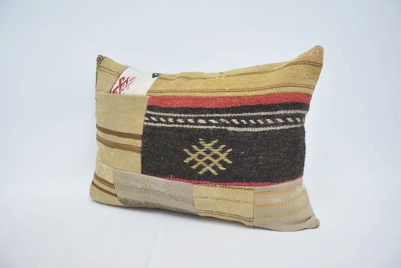 Brown & Beige 20x28 Inches Geometric Throw Pillow, Handmade Cotton Cushion - 4