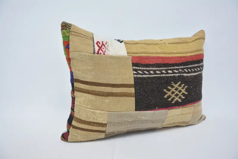 Brown & Beige 20x28 Inches Geometric Throw Pillow, Handmade Cotton Cushion - 3