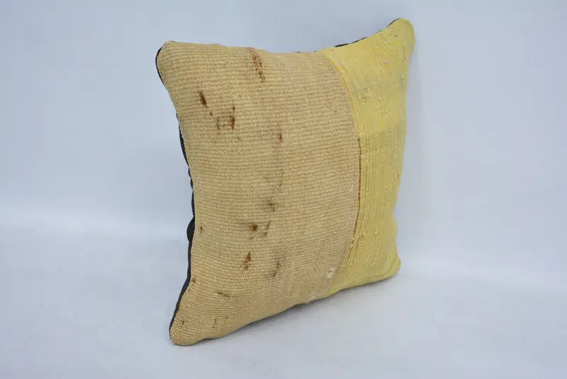 Accent Throw Pillow Sham, Vintage Kilim Pillow, Cushion, Vintage Kilim Throw Pillow, Turkish Pillow, 14x14 Beige Cushion Cover - 3