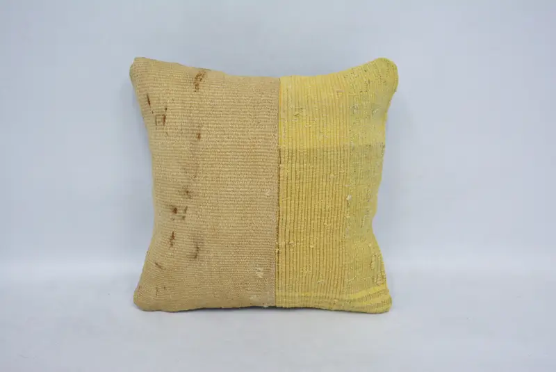 Accent Throw Pillow Sham, Vintage Kilim Pillow, Cushion, Vintage Kilim Throw Pillow, Turkish Pillow, 14x14 Beige Cushion Cover - 1