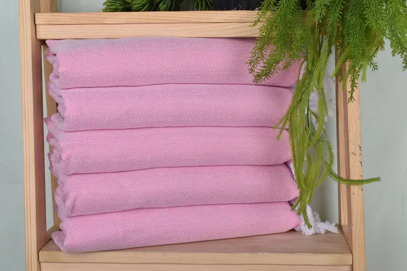 Pink Cotton Tea Towel Herringbone Hand Towel, 18x36 Inches