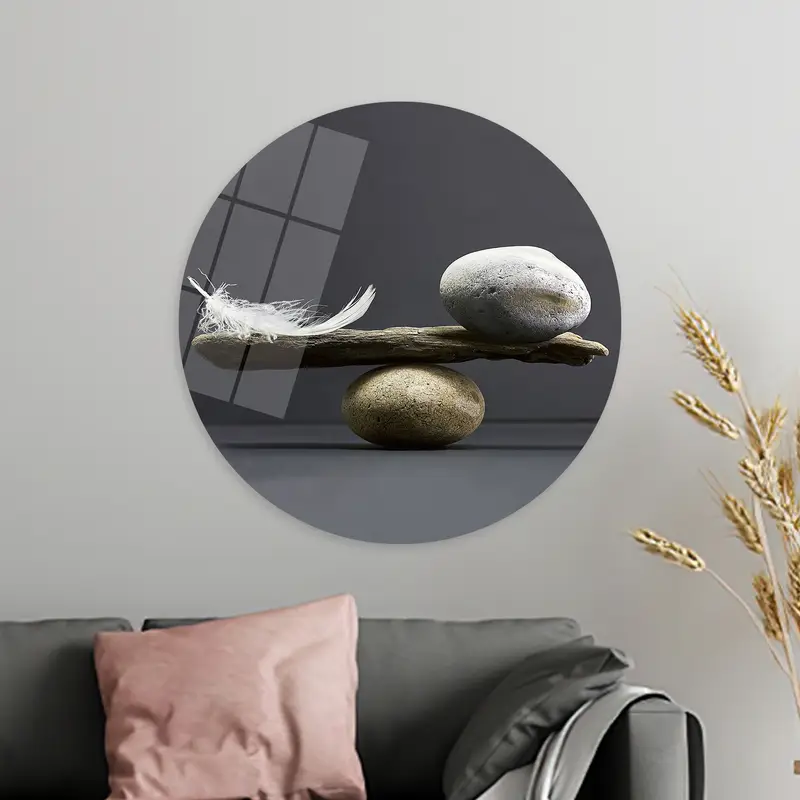 Elegant Balance Stone Feather Printed Canvas Art
