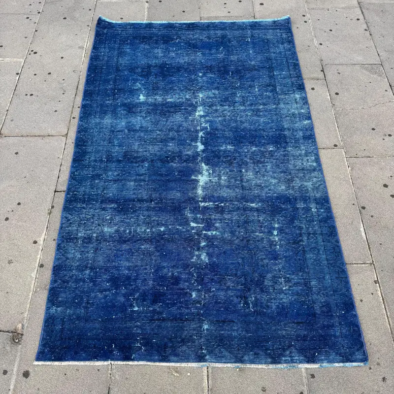 Alfombra con borde azul, decoración elegante de 3,4x5,7 pies