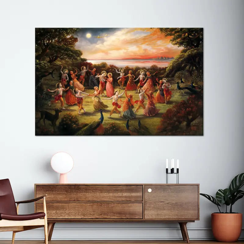 Rasa Lila Dance of Radha Krishna, Rasa Lila Dance, Canvas Wall Art, Radha Krishna Wall Art, Dance Wall Art, Hindu Gift, Indian Wall Decor, - 2