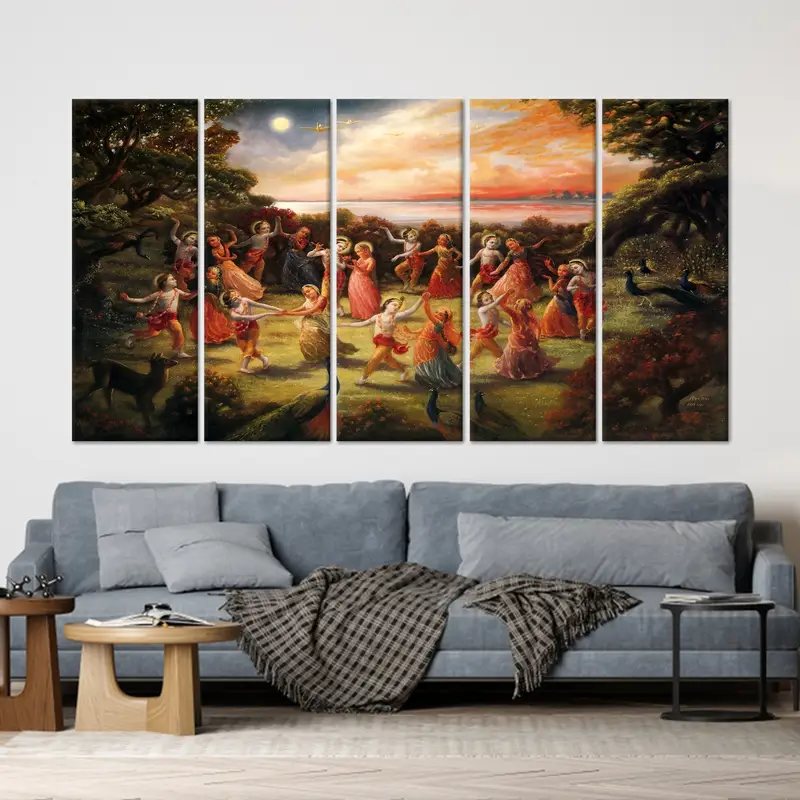 Rasa Lila Dance of Radha Krishna, Rasa Lila Dance, Canvas Wall Art, Radha Krishna Wall Art, Dance Wall Art, Hindu Gift, Indian Wall Decor, - 8