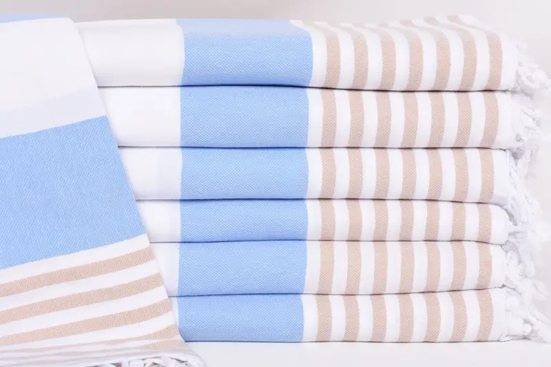 Beach Towel Custom Monogram Organic Cotton Blue Stripes, 70x40 Inches