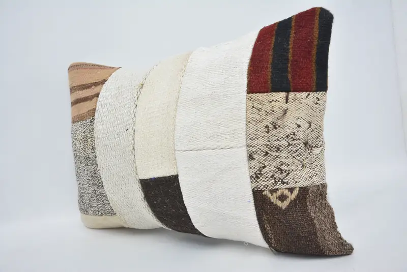 Pillow Cover, Handmade Kilim Cushion, Kilim Pillow Cover, 16x24 White Cushion Cover, Turkish Bench Pillow Sham, Boho Pillow Sham Cover - 4