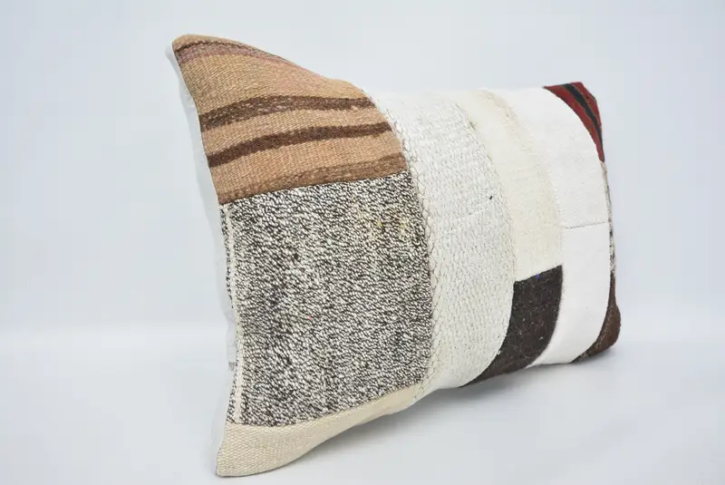 Pillow Cover, Handmade Kilim Cushion, Kilim Pillow Cover, 16x24 White Cushion Cover, Turkish Bench Pillow Sham, Boho Pillow Sham Cover - 3