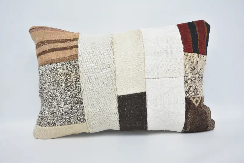 Pillow Cover, Handmade Kilim Cushion, Kilim Pillow Cover, 16x24 White Cushion Cover, Turkish Bench Pillow Sham, Boho Pillow Sham Cover - 1