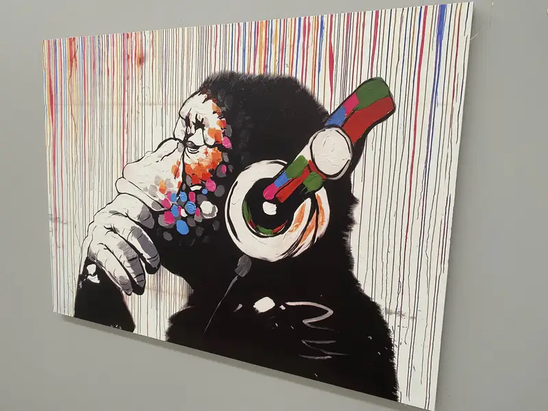 鮮やかなバンクシー モンキー グラフィティ キャンバス - プリント アート装飾