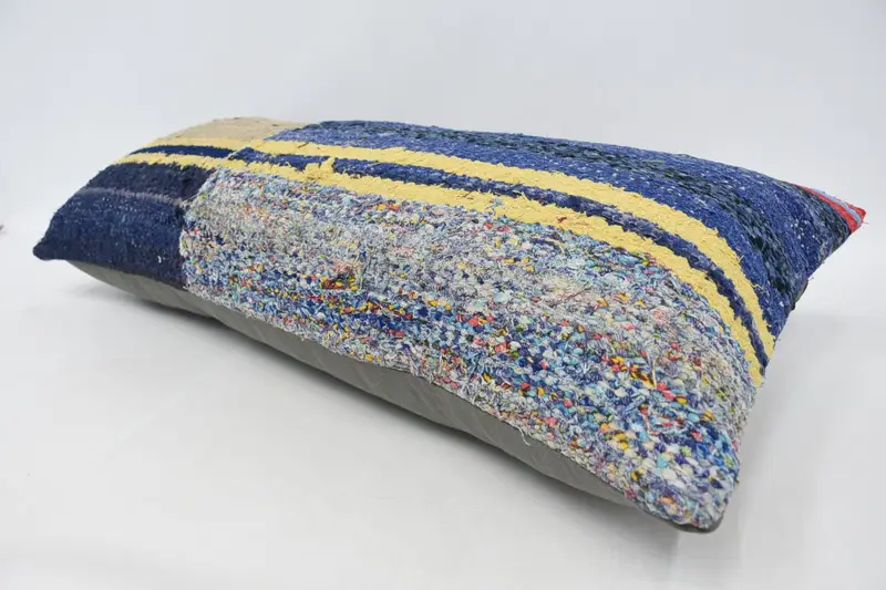 Vintage Kilim Throw Pillow, Neutral Throw Cushion Case, Boho Pillow Sham Cover, 16x36 Blue Pillow Case, Pillow Case, Kilim Cushion Sham - 5
