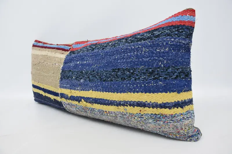 Vintage Kilim Throw Pillow, Neutral Throw Cushion Case, Boho Pillow Sham Cover, 16x36 Blue Pillow Case, Pillow Case, Kilim Cushion Sham - 4