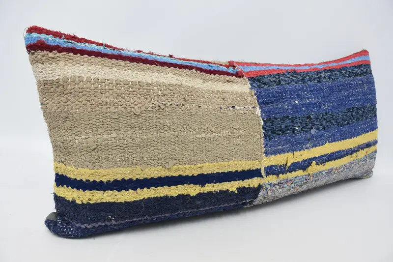 Vintage Kilim Throw Pillow, Neutral Throw Cushion Case, Boho Pillow Sham Cover, 16x36 Blue Pillow Case, Pillow Case, Kilim Cushion Sham - 3