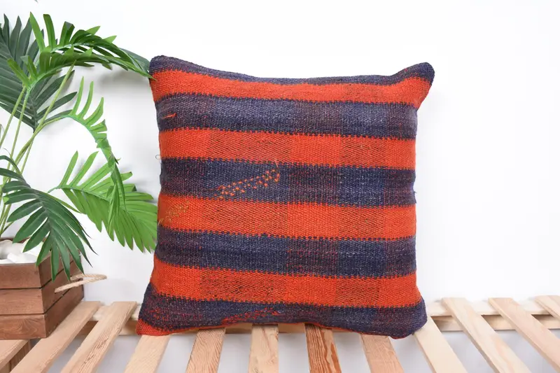 Pet Cushion Cover, 20x20 Orange Cushion Cover, Pillow Sham, Throw Kilim Pillow, Knitted Pillow Cover, Turkish Kilim Pillow, Kilim Pillow Cover - 1