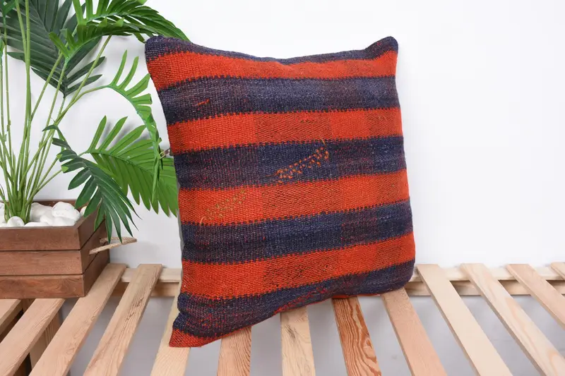 Pet Cushion Cover, 20x20 Orange Cushion Cover, Pillow Sham, Throw Kilim Pillow, Knitted Pillow Cover, Turkish Kilim Pillow, Kilim Pillow Cover - 4