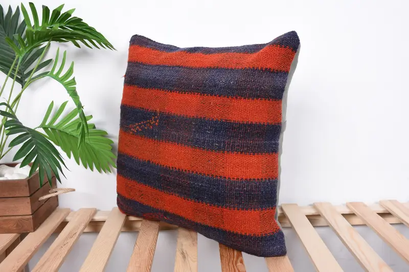 Pet Cushion Cover, 20x20 Orange Cushion Cover, Pillow Sham, Throw Kilim Pillow, Knitted Pillow Cover, Turkish Kilim Pillow, Kilim Pillow Cover - 5