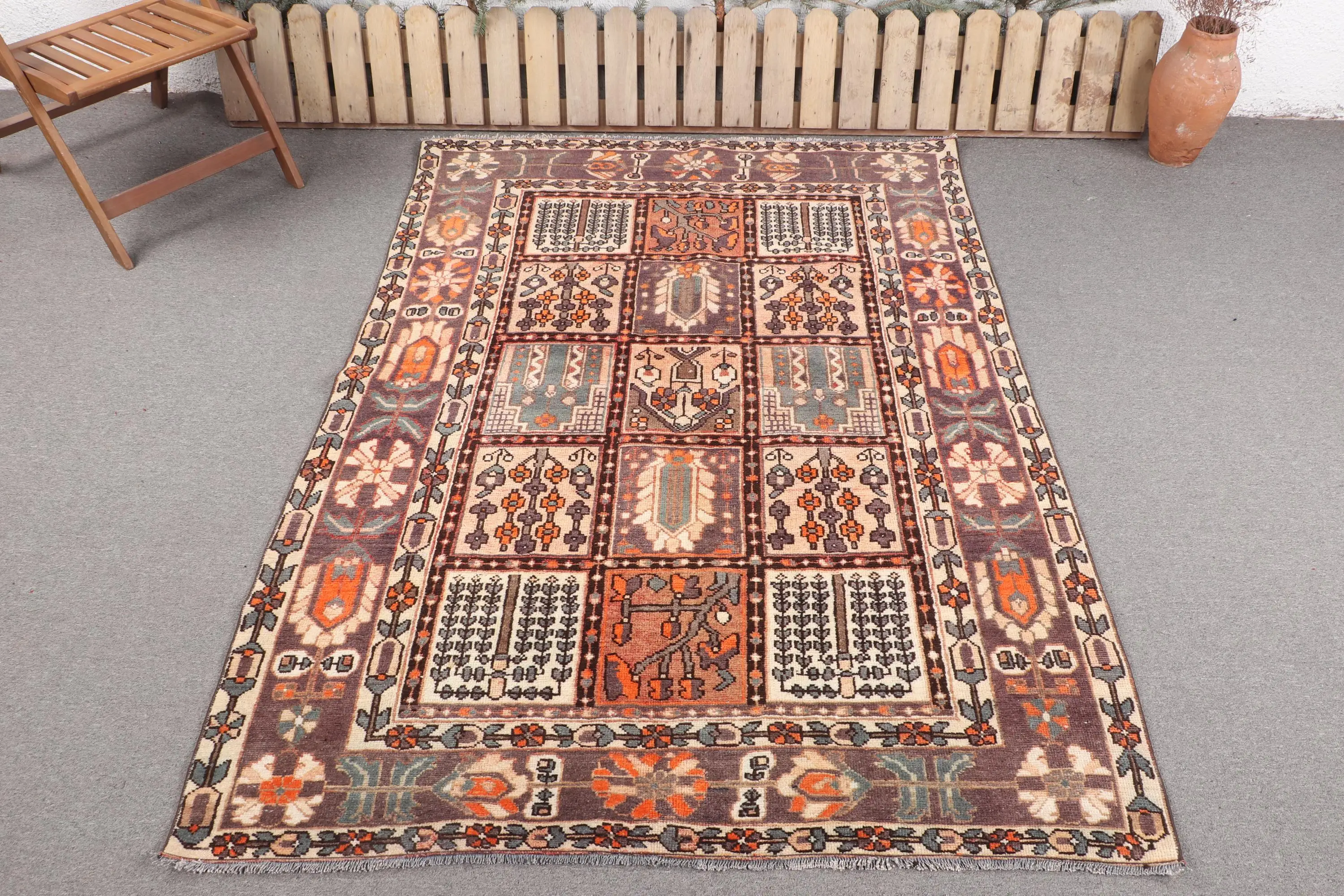 4,9x7 ft Vintage Teppich, türkischer Teppich, brauner Südwestteppich - 1