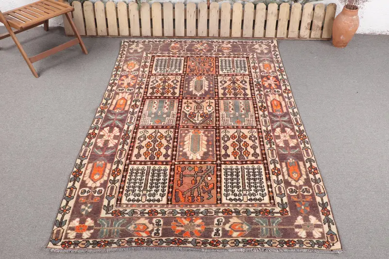 Alfombra hecha a mano de 4,9x7 pies, suroeste naranja y azul