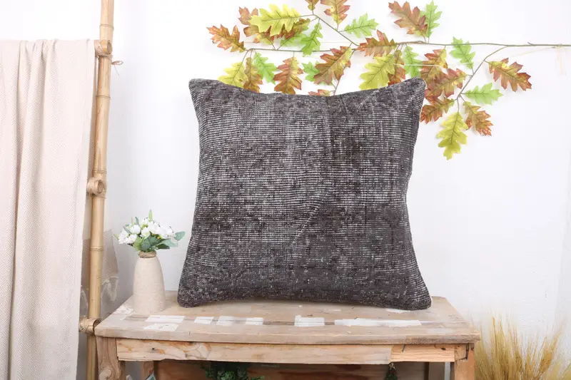 Square Throw Pillow Cover, 24x24 Blue Cushion Case, Pillow Sham, Kilim Cushion Sham, Vintage Kilim Pillow, Ethnical Kilim Rug Pillow - 1