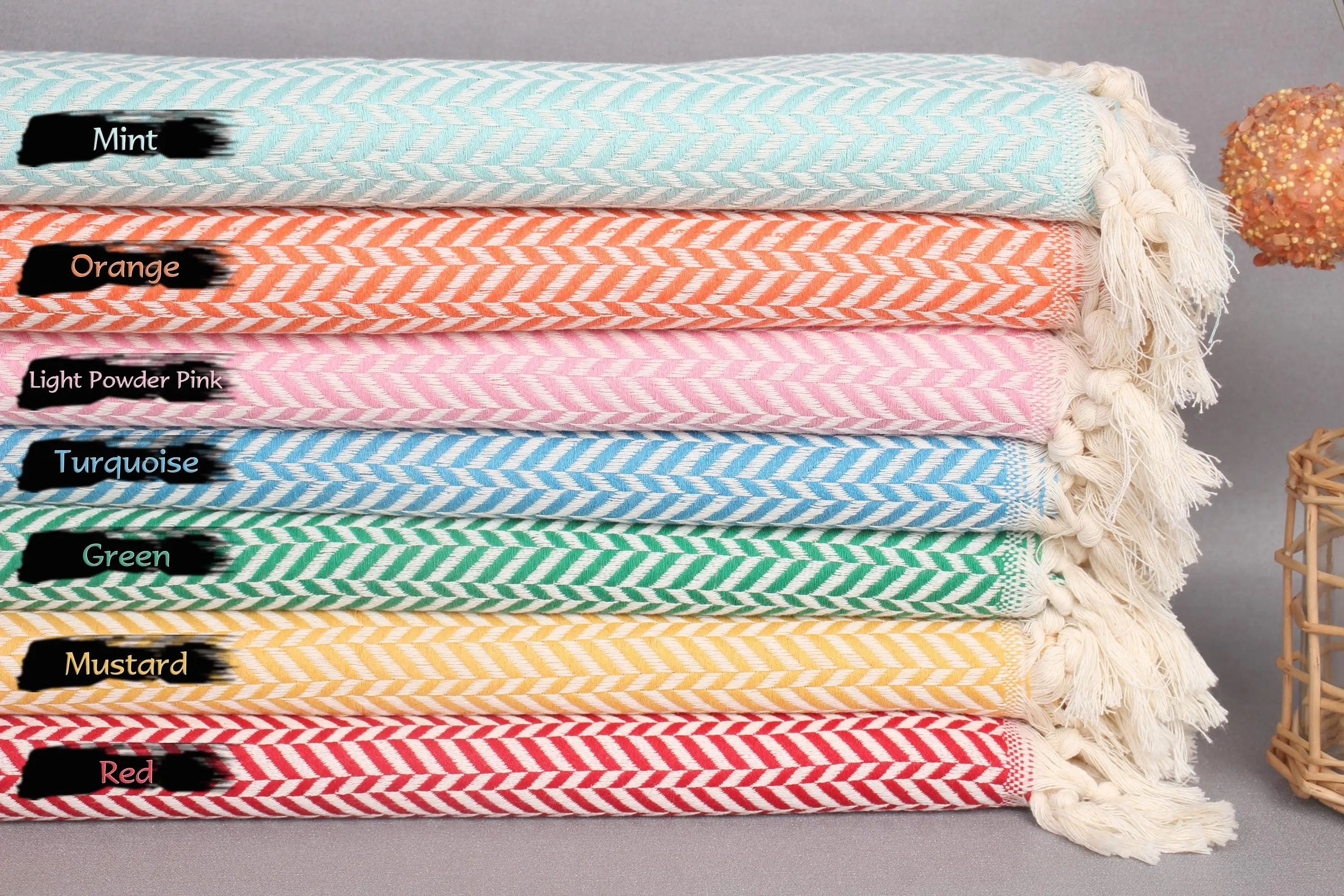 Cotton Hand Towel Organic Beige Chevron, 18x36 Inches - 1
