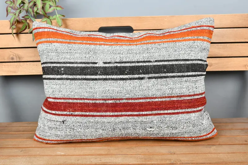 Kilim Pillow Cover, 20x28 White Cushion, Pillow for Couch, Ethnical Kilim Rug Pillow, Cushion Cover, Handmade Throw Cushion Cover - 6