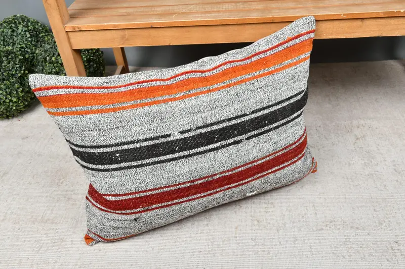 Kilim Pillow Cover, 20x28 White Cushion, Pillow for Couch, Ethnical Kilim Rug Pillow, Cushion Cover, Handmade Throw Cushion Cover - 7