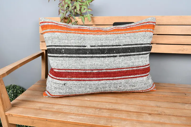 Kilim Pillow Cover, 20x28 White Cushion, Pillow for Couch, Ethnical Kilim Rug Pillow, Cushion Cover, Handmade Throw Cushion Cover - 1