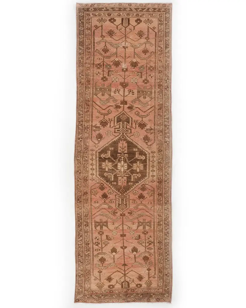 Kahverengi ve Turuncu Halı, 3,1x9,4 ft Zarif Döşeme